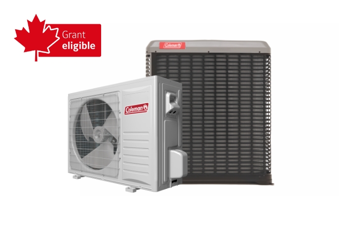 YORK® heat pumps with “grant eligible” text next to a red maple leaf.