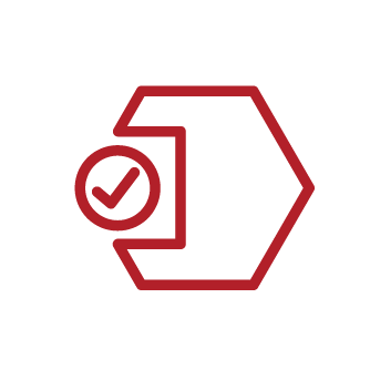 Icon of a spanner screwing close a tickmark in a circle