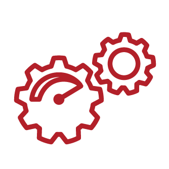 Icon of two gears with a speedometer inside one of the gears