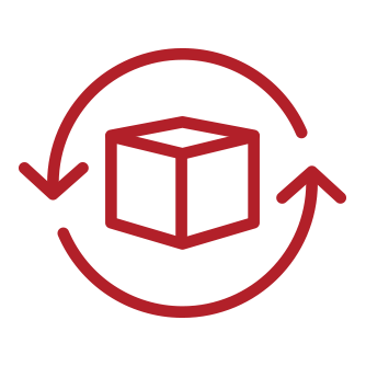 Icon of a cube within two arrows making a circle