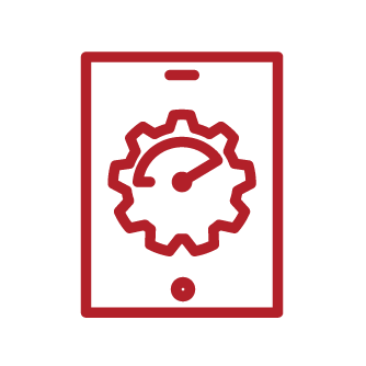 Icon of a tablet displaying a speedometer within a gear